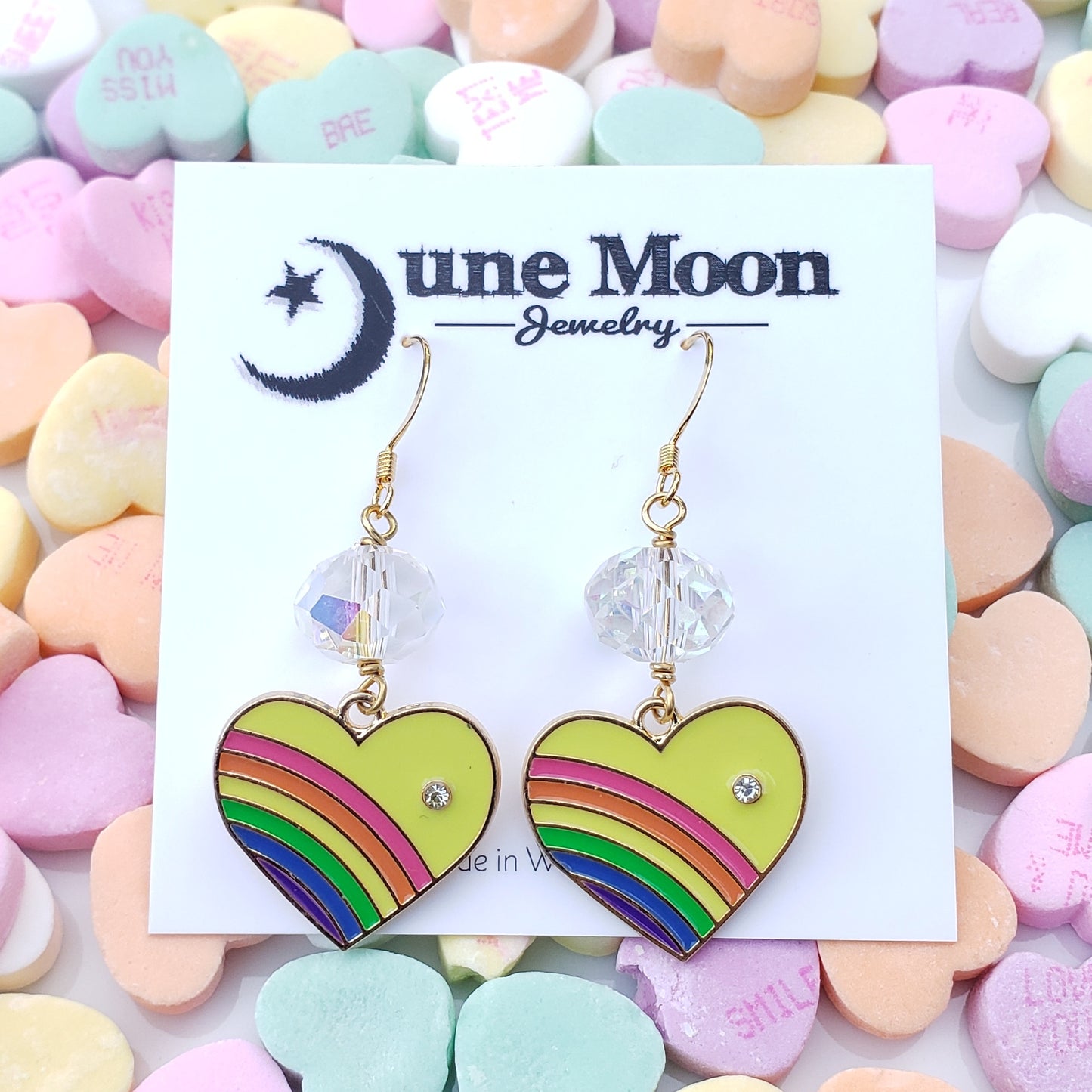 Yellow Heart Rainbow Earrings