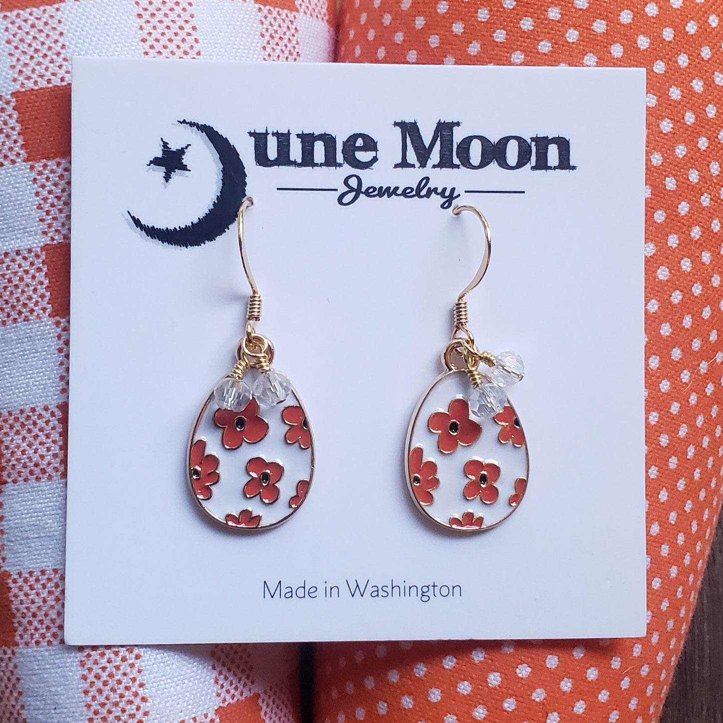 Orange Flower Egg Earrings