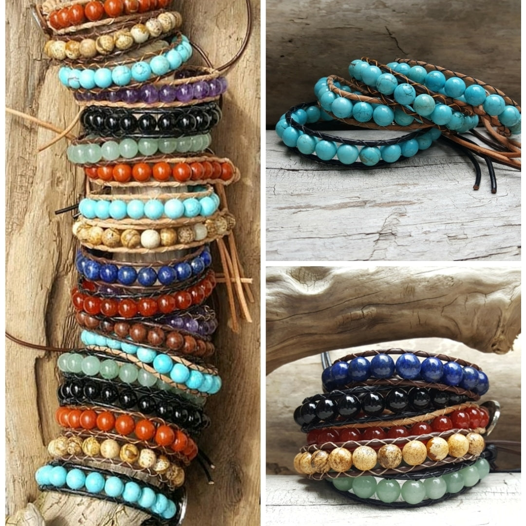 Leather and Stone Bracelets