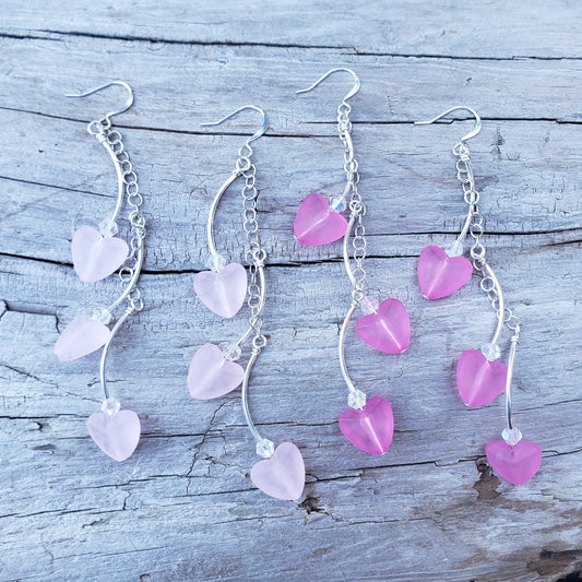 Flirty Hot Pink Glass Heart Earrings