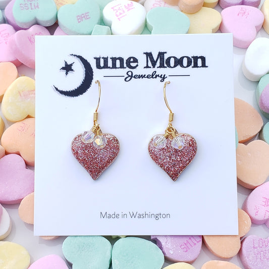 Pink Glitter Heart Earrings