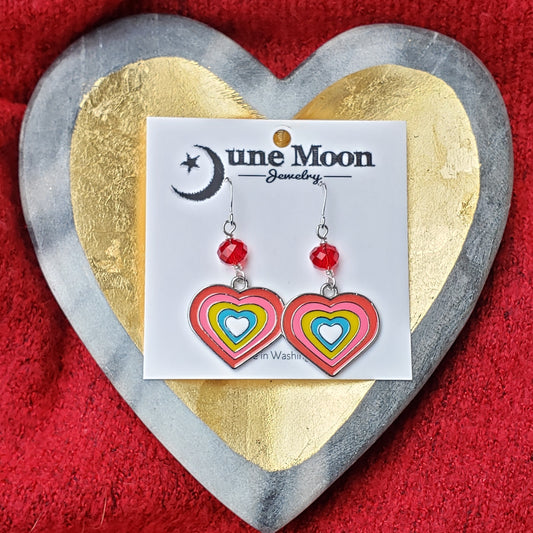 Red and Pink Rainbow Heart Earrings