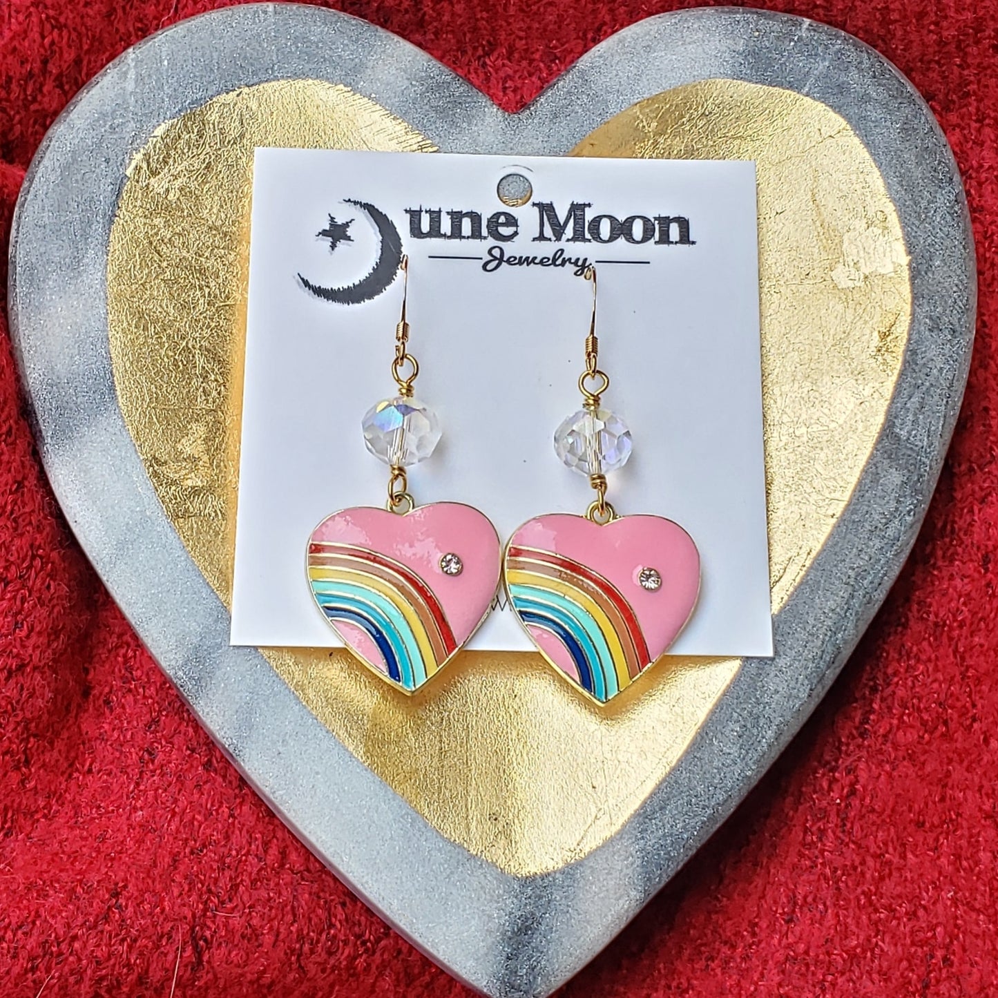 Bubble Gum Pink Heart Rainbow Earrings