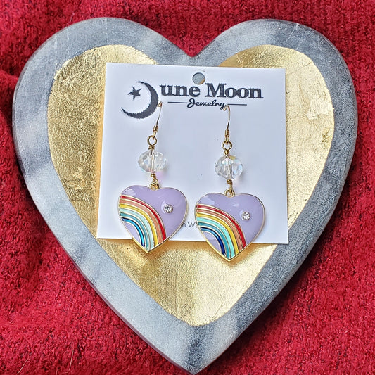Lavendar Heart Rainbow Earrings