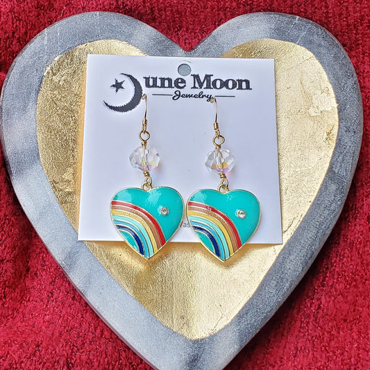 Turquoise Heart Rainbow Earrings