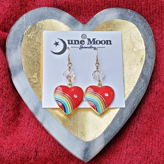 Red Heart Rainbow Earrings