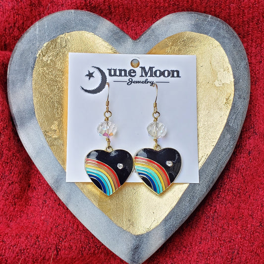 Black Heart Rainbow Earrings