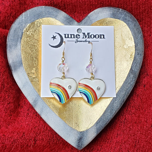 White Heart Rainbow Earrings
