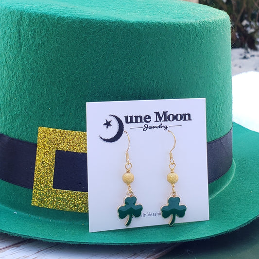 Green and Gold Shamrock Earrings