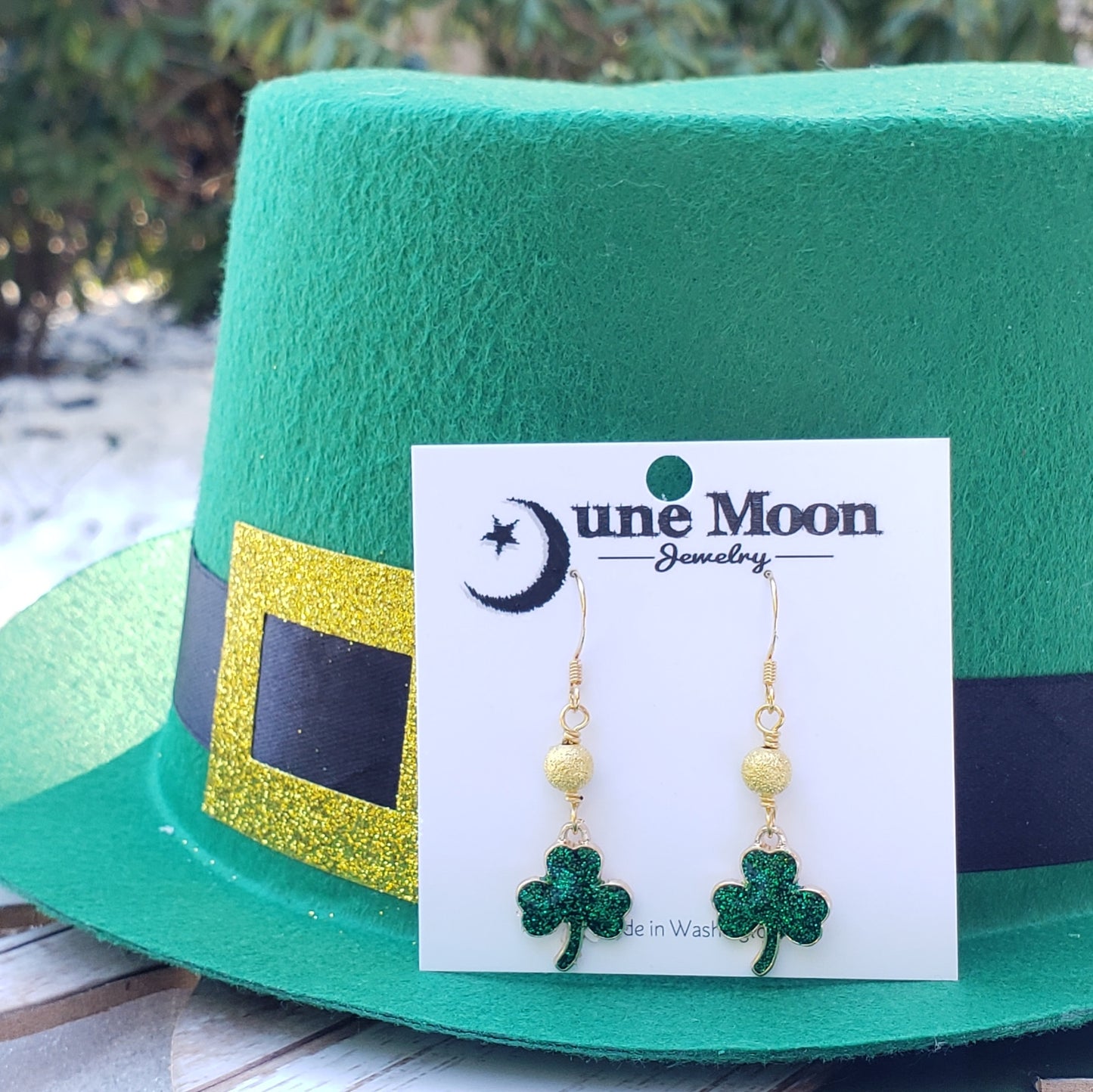 Green Glitter Clover Earrings