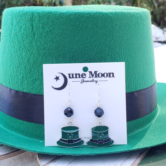 Green and Black Leprechaun Hat Earrings