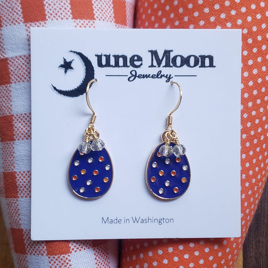Navy Blue Polka Dot Egg Earrings