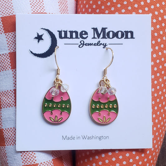 Pink and Green Egg Earrings