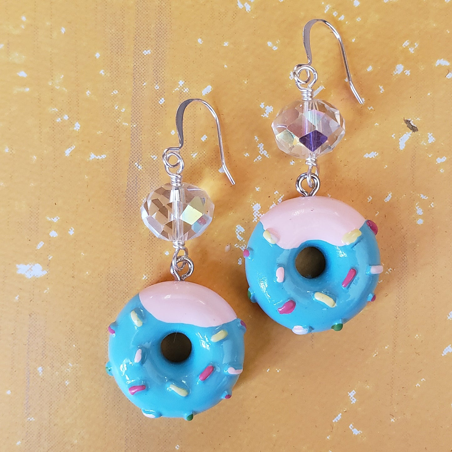 Turquoise Icing with Sprinkles Donut Earrings