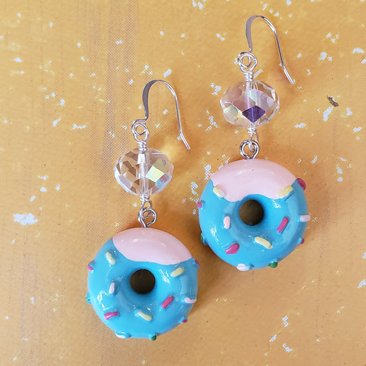 Turquoise Icing with Sprinkles Donut Earrings