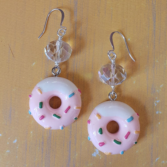 Light Pink Icing with Sprinkles Donut Earrings