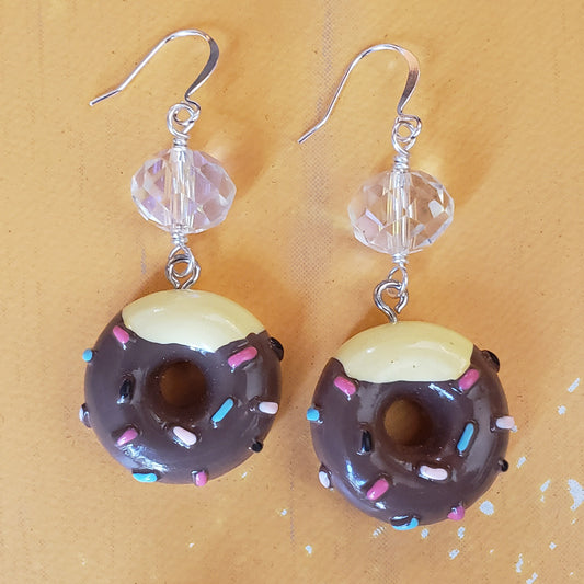 Milk Chocolate Glaze with Sprinkles Donut Earrings