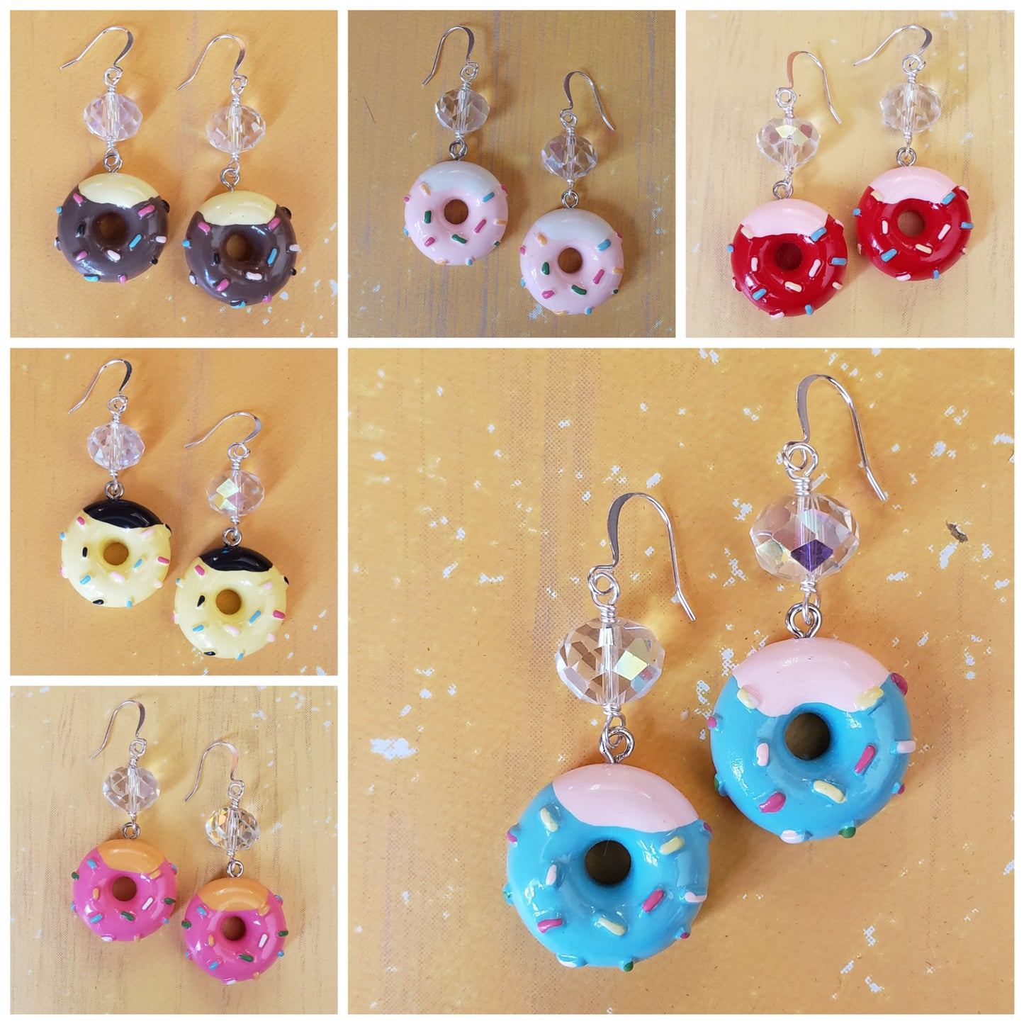 Dark Pink Icing with Sprinkles Donut Earrings
